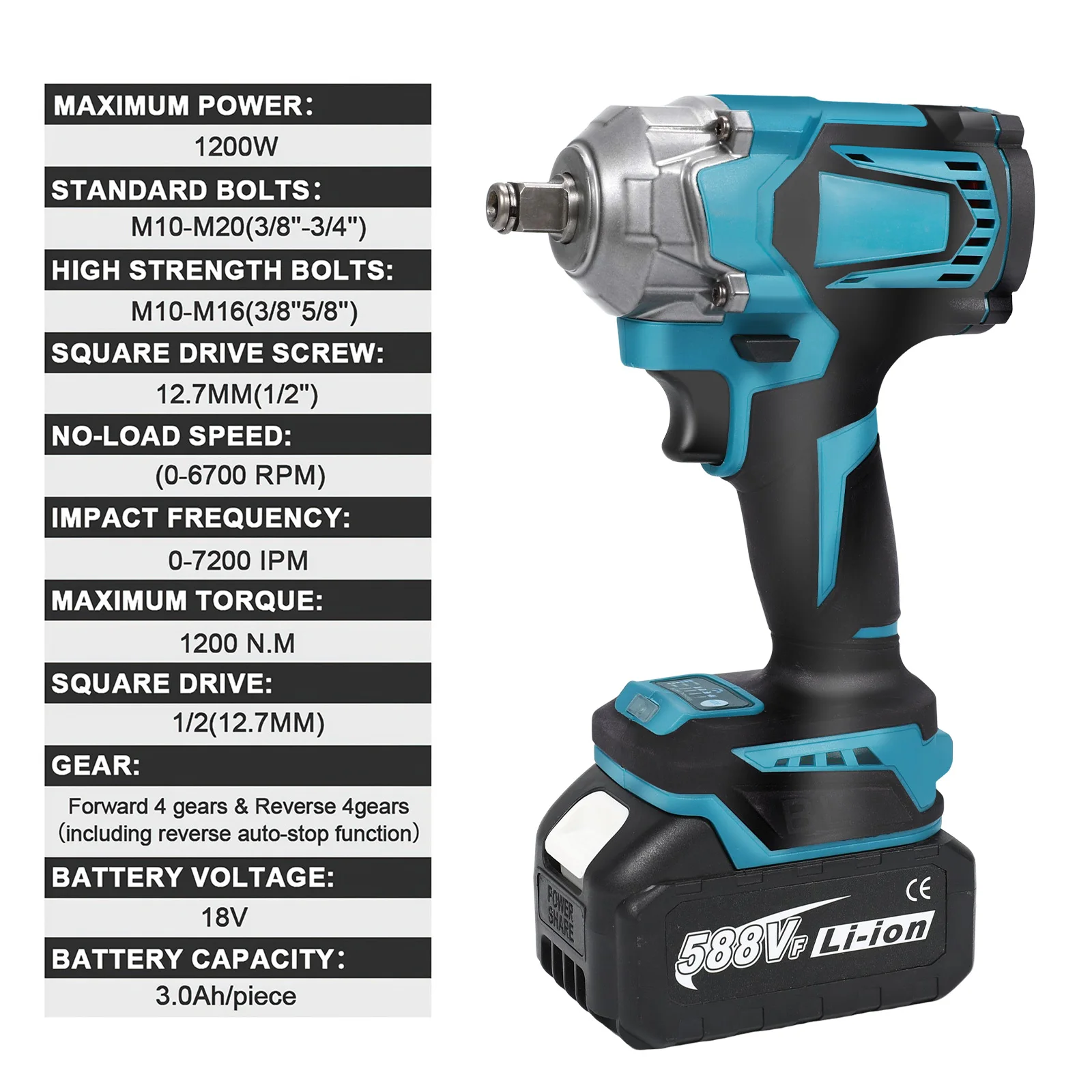 1200N.M Drehmoment Bürstenlosen Elektrischen Schlagschrauber 1/2 Zoll Cordless Elektrische Schlüssel Schraubendreher Werkzeuge Für Makita 18V Batterie Pins – Detail 9