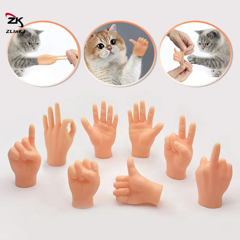 1Set Mini Multi-Style Teasing Cat Finger Human Fake Hand Gloves Pet Toy Cat Interactive Funny Gesture Toys Supplies