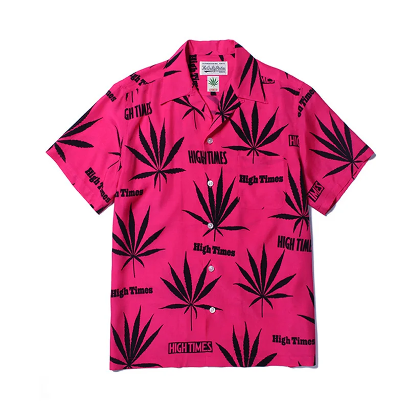 Wacko Maria Full Print Blad Patroon Korte Mouw Shirt Beste Kwaliteit Zomer Heren Hawaii Shirt Tops