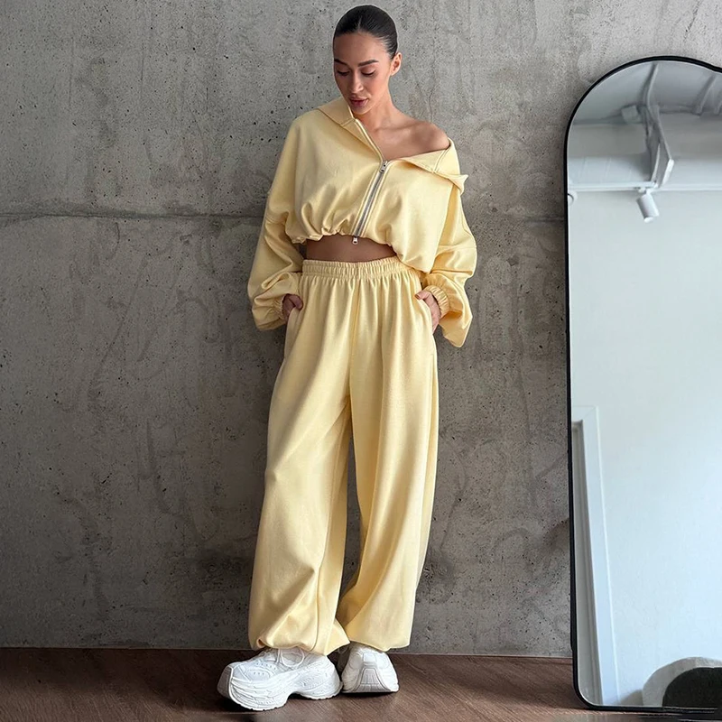 Tornova Casual Felpa con cappuccio Tuta sportiva per le donne Cappotto corto con cerniera 2025 Autunno Nuovi pantaloni al gamba Abito Casual Allentato Lady Tracksui