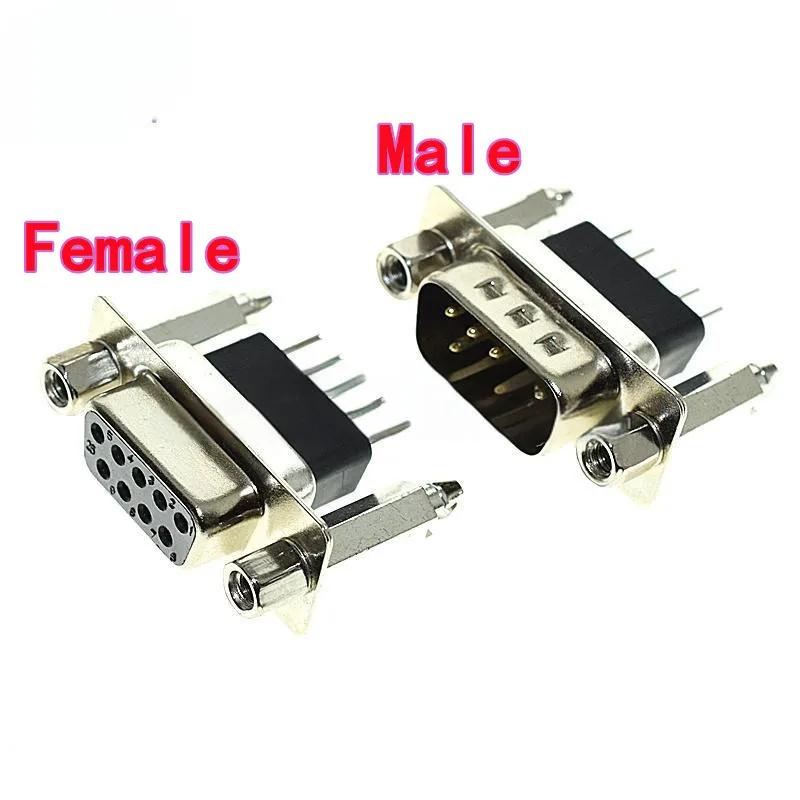 5pcs Riveted Fish Fork DP9 Female Header Hole DP9 Male Header Pin Extended Raised DB9 RS232 Connector Solder Type Serial Port