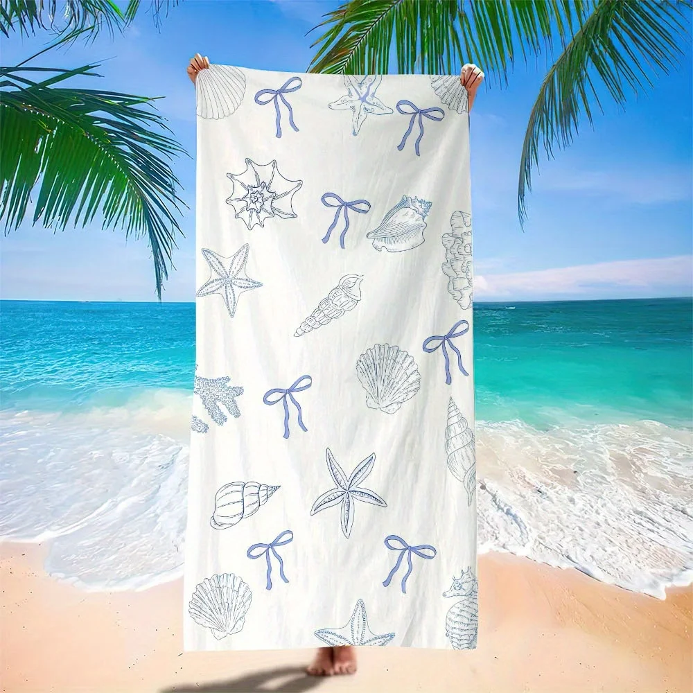 Conch Starfish Sand-Resistant Beach Towel, Quick-Dry Microfiber Lightweight for Pool Travel Spa Vacation
