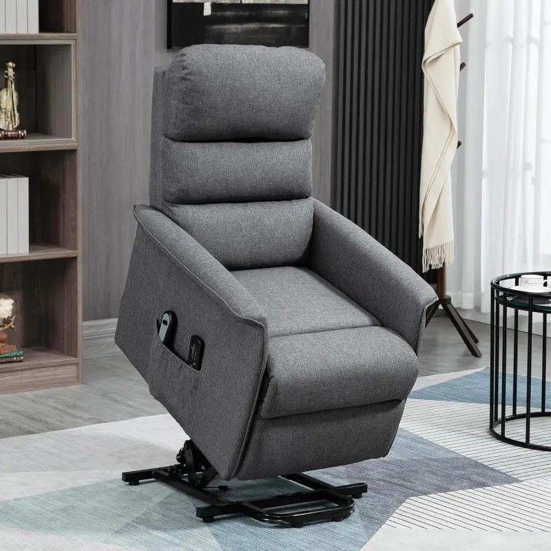 Power Lift Chair with Vibration Massage, Fabric Upholstered Recliner Chair for Elderly with Remote Control, Side Pockets, Grey