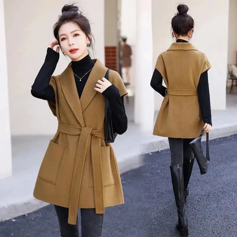 

2023New Autumn Winter Woolen Vest Jacket Women Mid Long Sleeveless Temperament Waistcoat Coat Female Casual Overcoat Ladies Tops