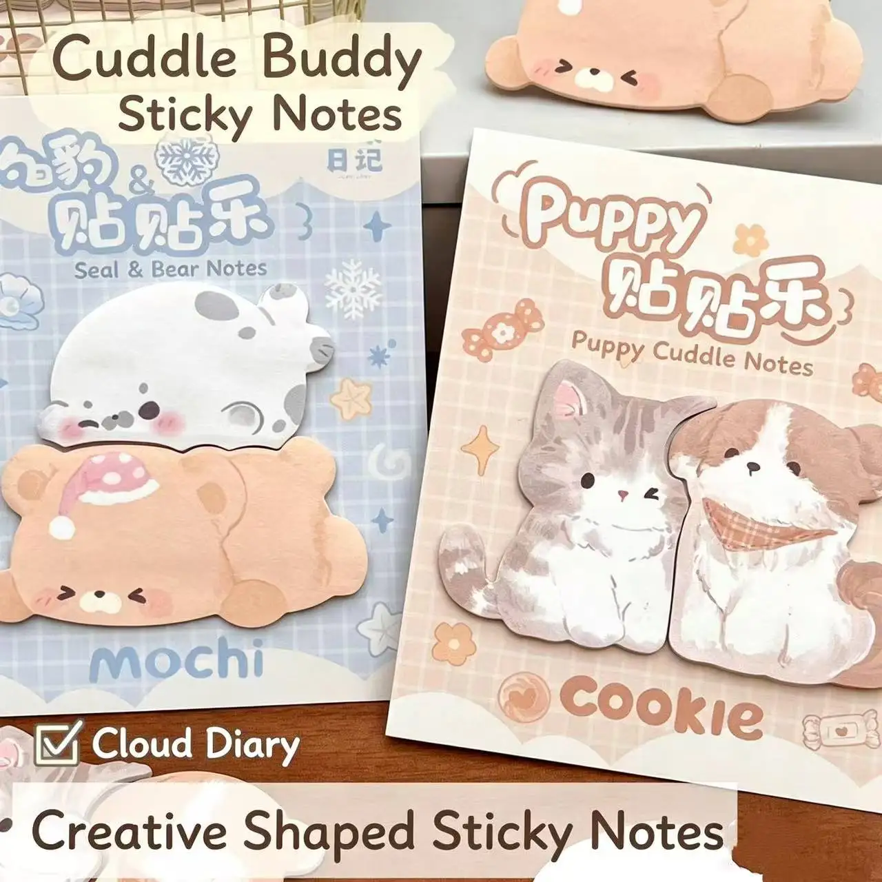 20 Sheets/Package Ins Creative Cartoon Cute Animal Cat Convenience Sticker Memo Sticky Note Animal Notepad Page Markers Flags
