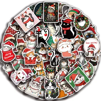 Pegatinas de Graffiti de gato de Navidad, pegatinas estéticas DIY para equipaje, bicicleta, teléfono, regalo de Año Nuevo, 50 piezas