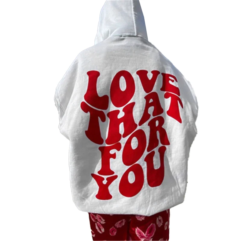 2024 cross-border new autumn and winter women's clothing Y2K street retro printed letter loose pullover hoodie jacket