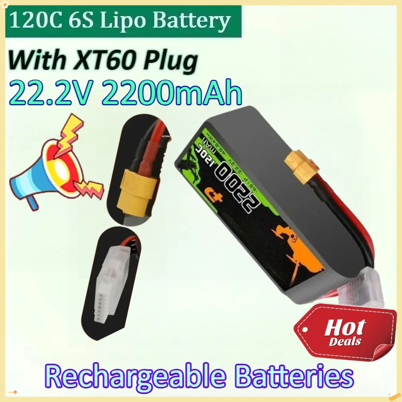 

New 22.2V 2200mAh for RC Helicopter Quadcopter for Ovonic 120C 6S Lipo Battery with XT60 Plug for FPV Racing Drone Parts Battery