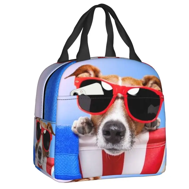 Jack Russell Terrier Dog Sun Glasses Insulated Lunch Bag for Beach Funny Dogs Cooler Thermal Bento Box Office Picnic Travel