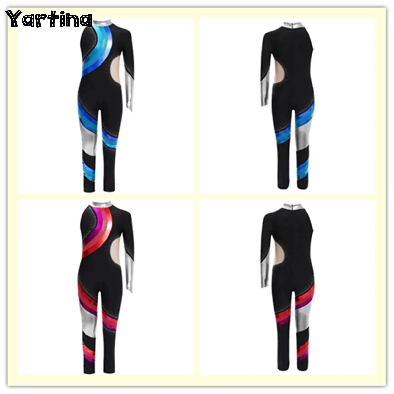 Dziecięce dziewczęce gimnastyka artystyczna akrobatyczne łyżwiarstwo figurowe kostium baletowy błyszczące dżetów kombinezon pełnej długości body trykotowe