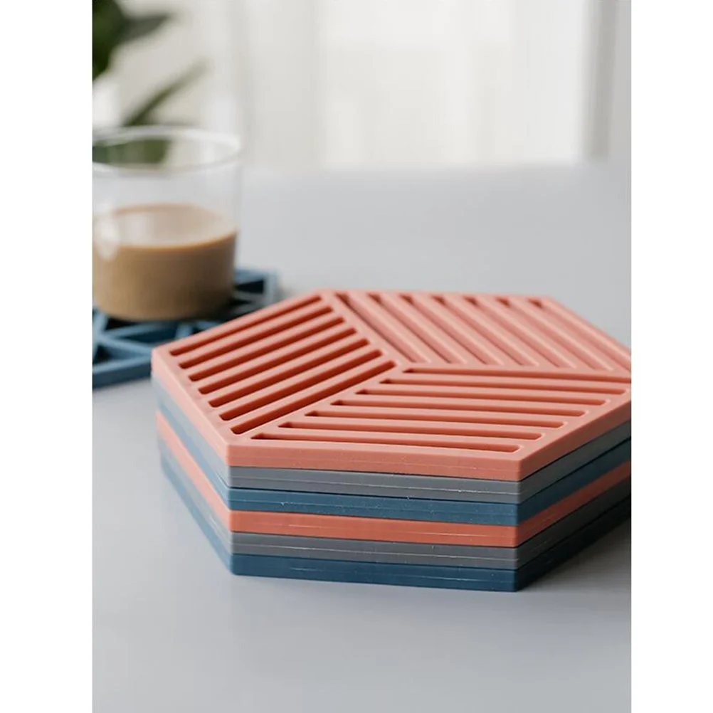 

3 pcs Hexagon Placemats Thicken Heat Insulation Table Mat Anti-Slip Pvc Dish Mat For Bowl Plate Cup Lines Hollow Design Coaster