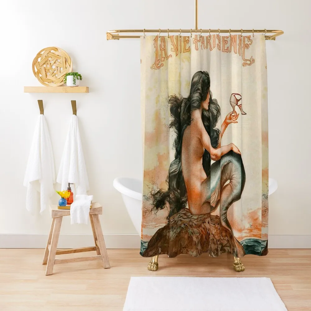 

Vintage Mermaid Paris Shower Curtain Bathroom Curtains For Shower Anti-Mold Waterproof Shower Curtain