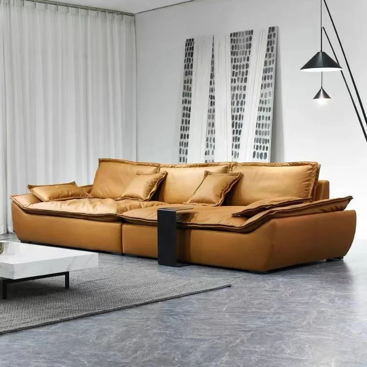 # Italian Style Sailboat Sofa Large Apartment Living Room Combination Double Four Person Leather Art Aofa