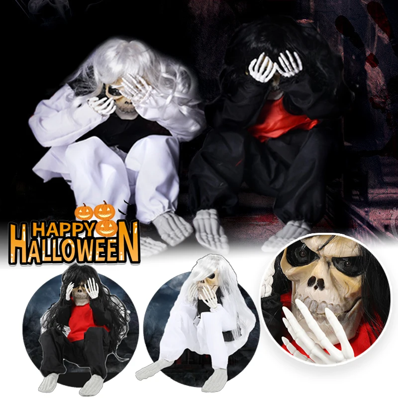 

Halloween Props Motion Sensor Witch Cackling Screaming Electric Spooky House LED Glowing Nose Decoration Haunted Party Tabletop