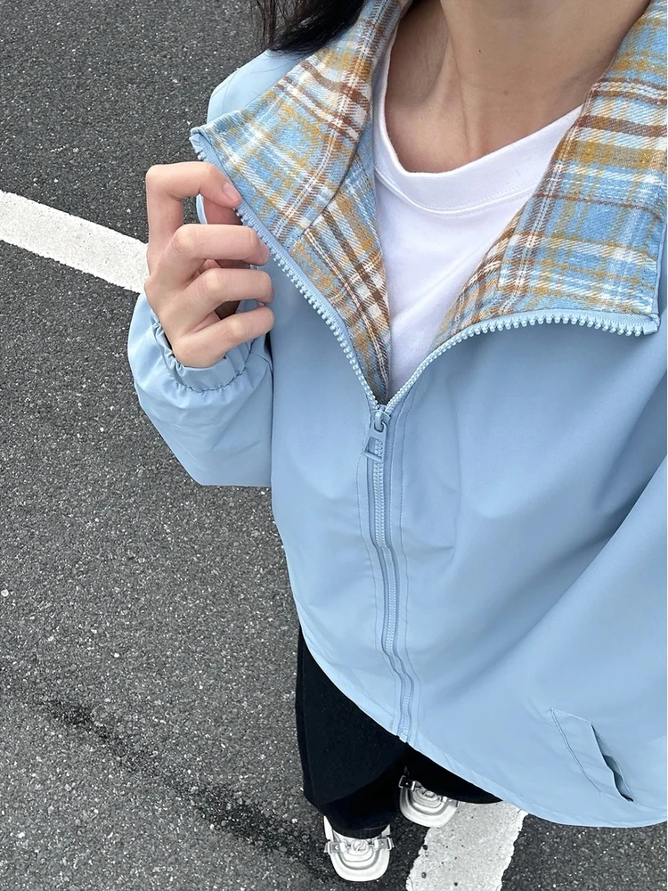 

Fitche Color Blo Plaid ort Jaet Men's Faion Brand Design Windproof Stand Collar Baseball Sle Outerwear