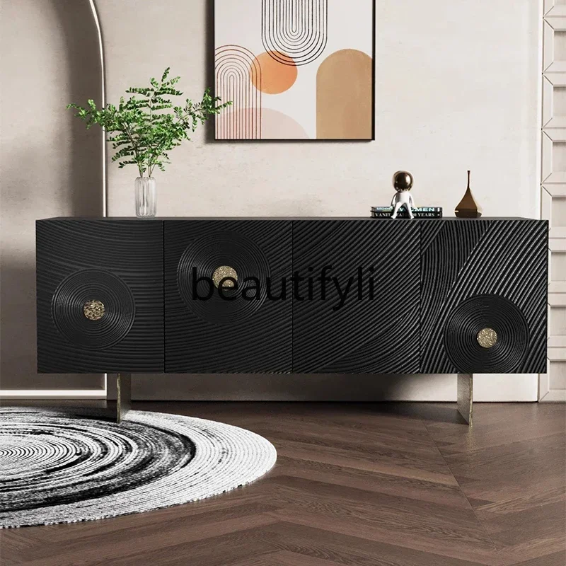 

02 Nordic retro, minimalist modern solid wood carving flower chest side cabinet acrylic