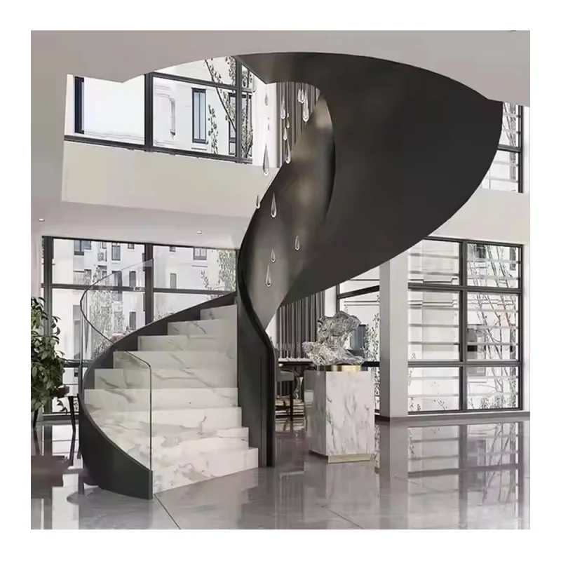 مخصص. درج خارجي بتصميم عصري مخصص مع شعاع فولاذي وقاعة درابزين زجاجي #6