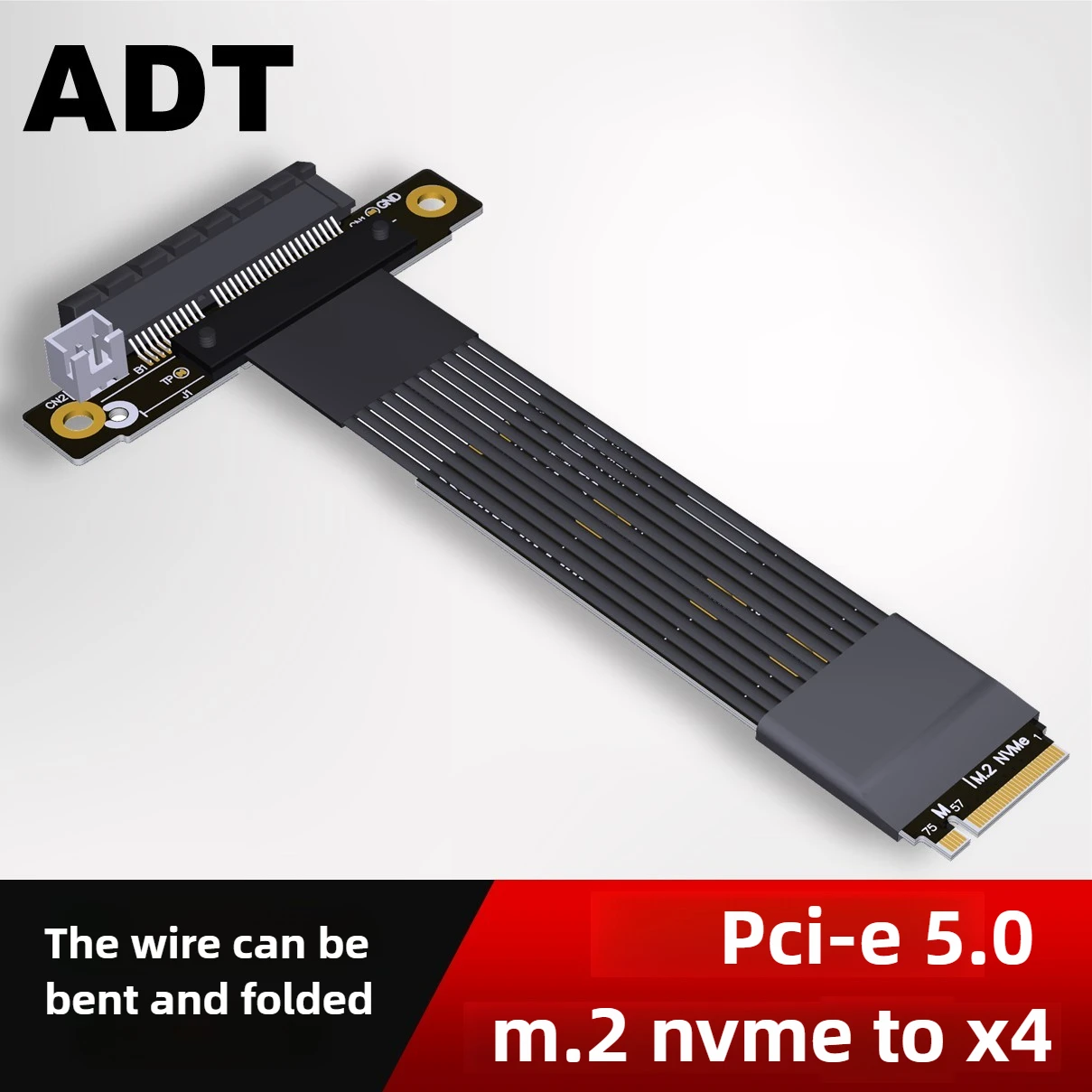 M.2 NVMe To PCIe X4 Extension Riser Cable PCIe 5.0 X4 Gen5 128G/bps High-Speed Lossless Flexible Flat for SSD Capture Cards LAN
