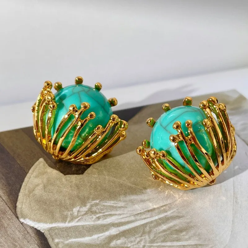 Draweye الحلو الزهور وأقراط للنساء الفيروز قصر نمط مجوهرات أنيقة موضة خمر بسيطة Pendientes Mujer