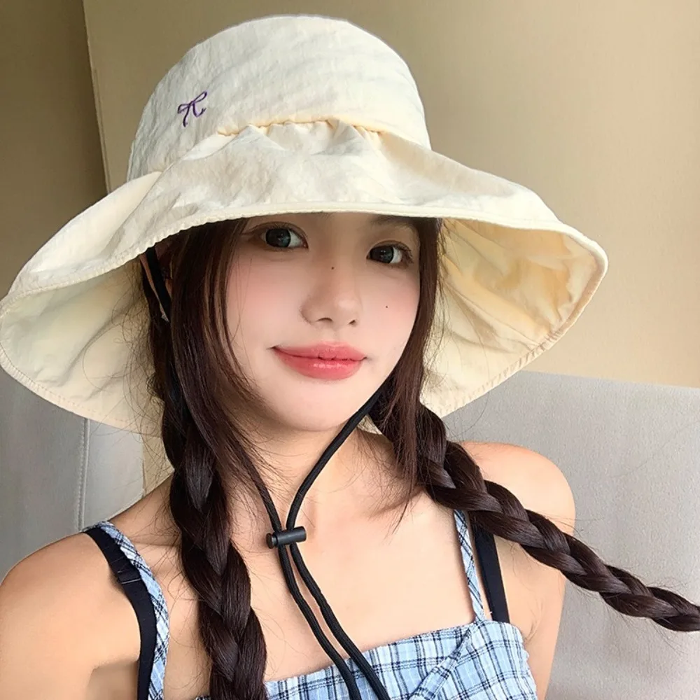

Casual Korean Bow Bucket Hat Quick Dry Sweet Fisherman Hat Outdoor Wide Brim Women's Sun Hat for Girls