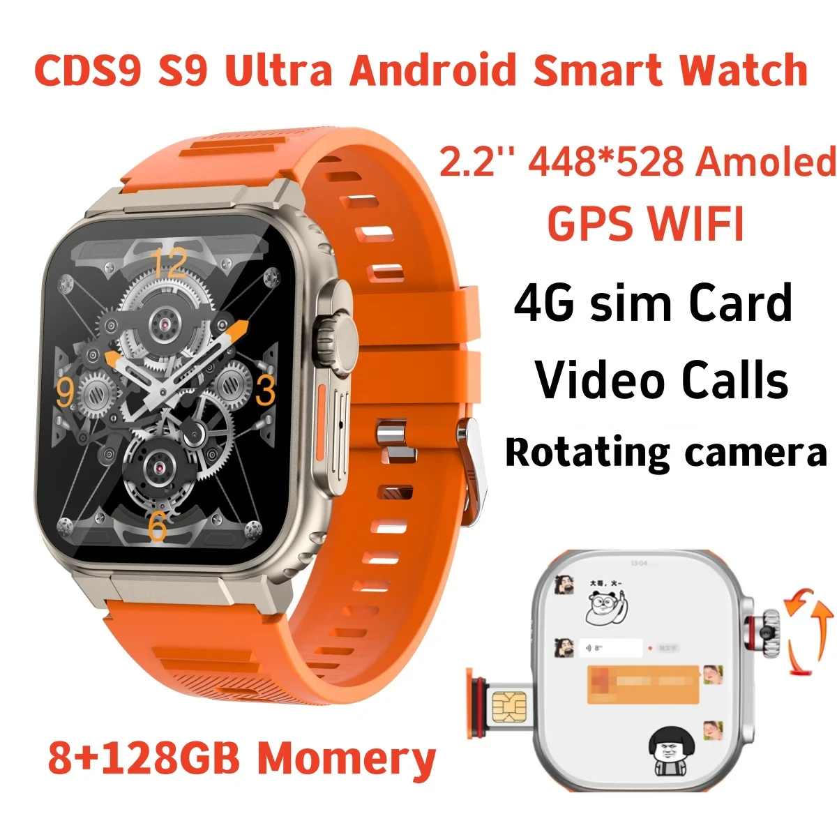 Original S10 Smartwatch 4G/5G Netzwerk SIM-Karte Android-System 180 °   Kamera WIFI GPS Smartwatch Herren 8GB+128GB 2,2