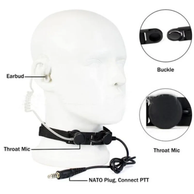 Tactical Throat Microphone with K/M Plug U94 PTT for Baofeng Motorola Radio Airsoft Paintball CS Sports Neckband Hunting Headset