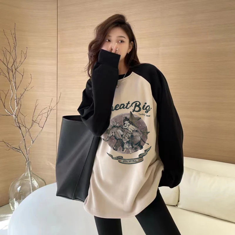 Women's Long Sleeve Fleece Lined T-Shirt mid Length Base Layer Shirt Autumn Winter Fashionable Butt Covering Top Commute Style