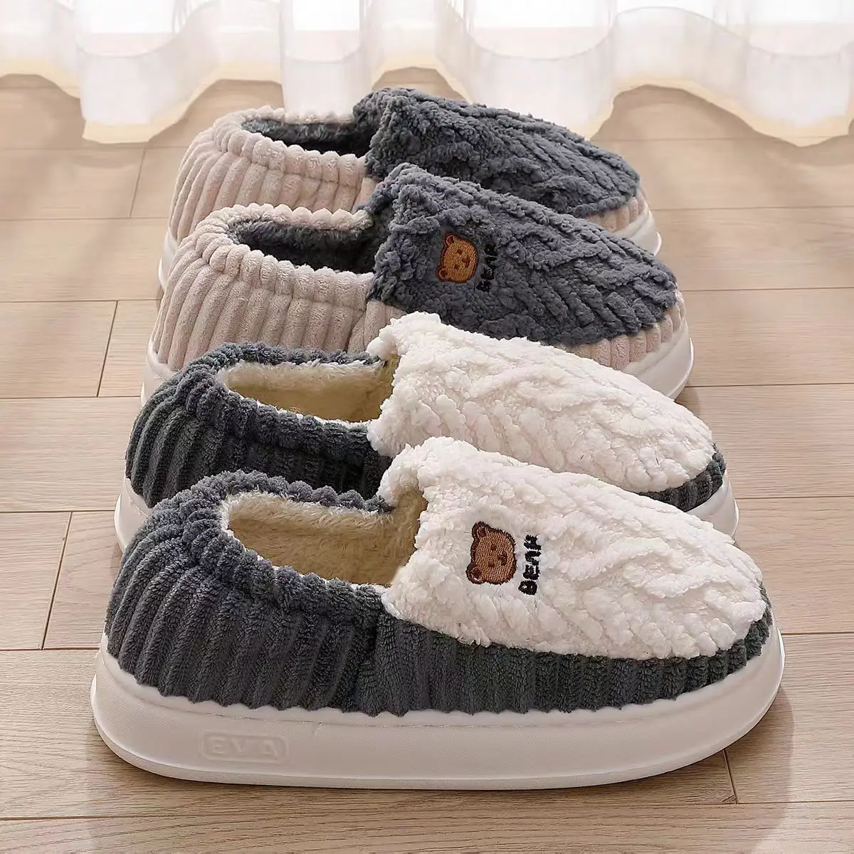 Men Warm Shoes Indoor Concise Winter Plush Flats Non-slip Women Home Fluffy Slippers Thick Sole Couple Soft Furry Footwear - Image 3