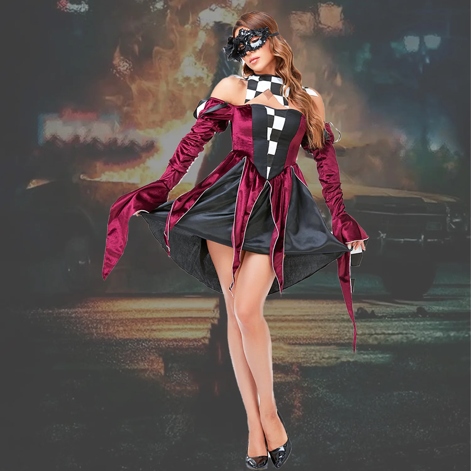 ساحر مهرج سر الملكة زي الدكتور حفلة تنكرية الكرة الزي هالوين تأثيري مرحلة الأداء الملابس النسائية Faion