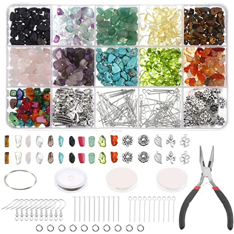 

Crystal Chips And Gemstones Beads For Jewelry Making, With Jewelry Wire, Hooks, Pliers, Jewelry Making Kit For Adults