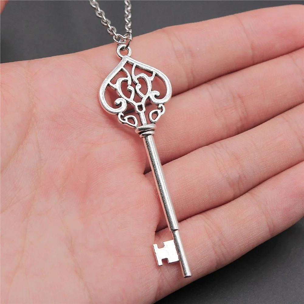 Dropshipping 2 Colors 69mm Key Pendant Necklace For Women Men Long Chain Necklace Jewelry Accessories