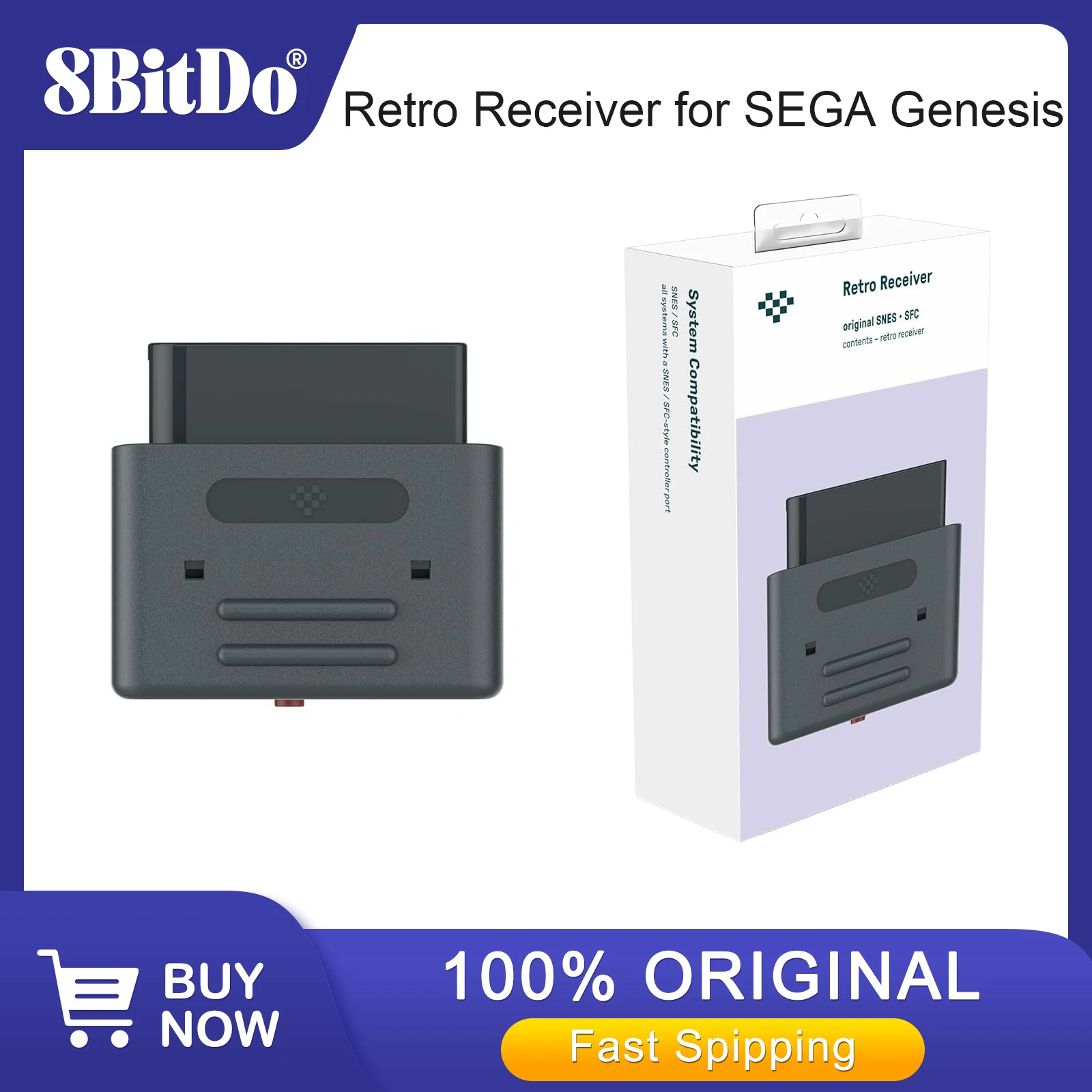 Adaptador Receptor Retro Inalámbrico Bluetooth 8BitDo para SNES SFC Compatible con PS3 PS4, Wiimote, Wii U Pro, Controlador Switch Pro