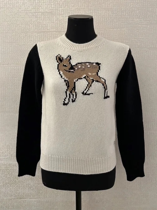 

Cisas Deer Knitted Sweater Women's Wool Version Long Sve round Ne Overhead Warmth Knot Color Blo Knitwear