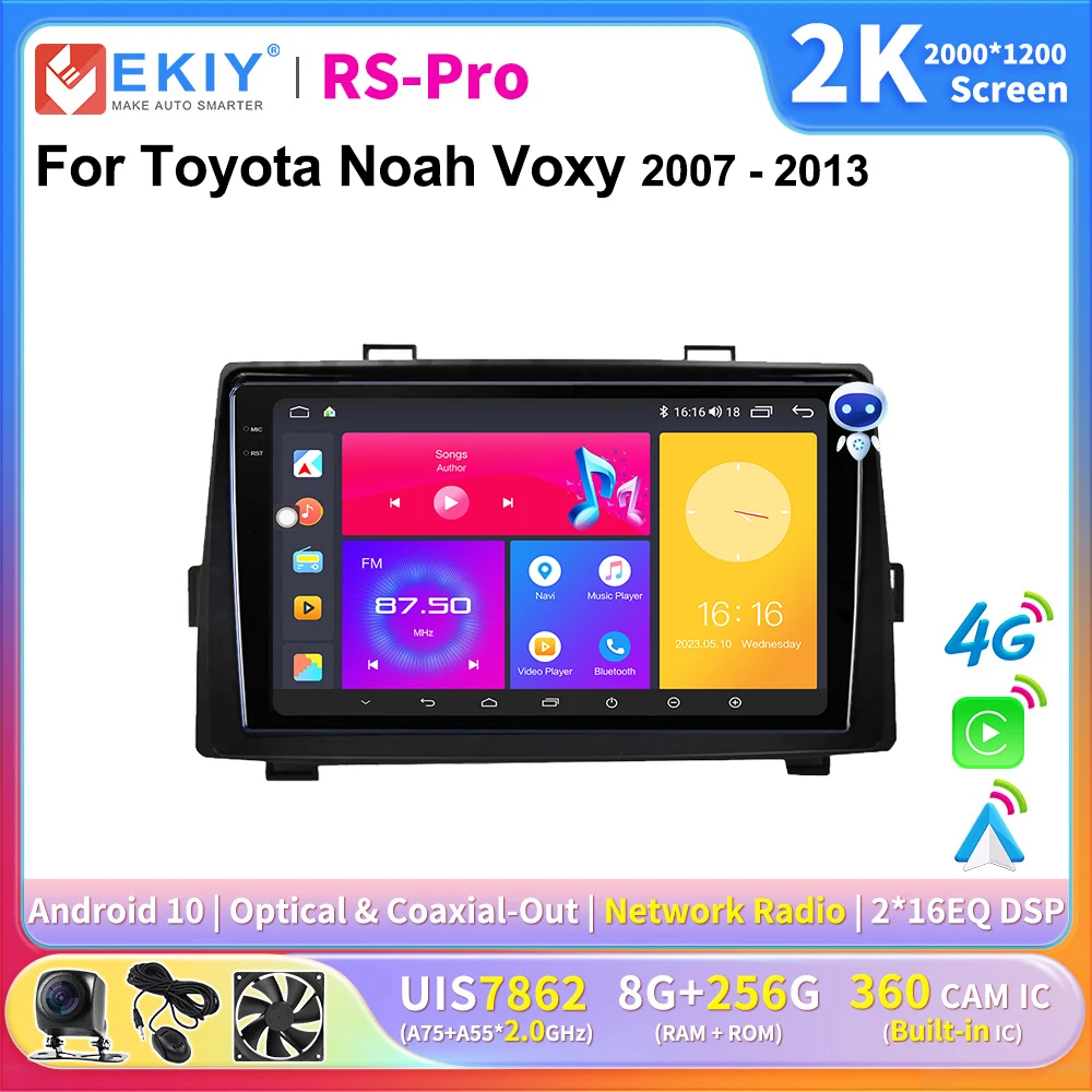 

EKIY 2K Screen CarPlay Radio For Toyota Noah Voxy 2007-2013 Android Auto 4G Car Multimedia GPS Player Autoradio DSP Navigation