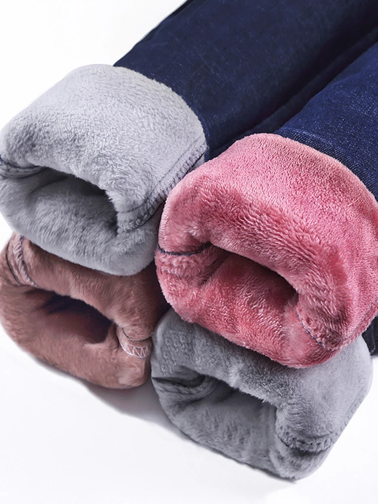 Dames dikke hoge taille jeans stretch skinny potloodbroek vrouwelijke denim broek, wintermode