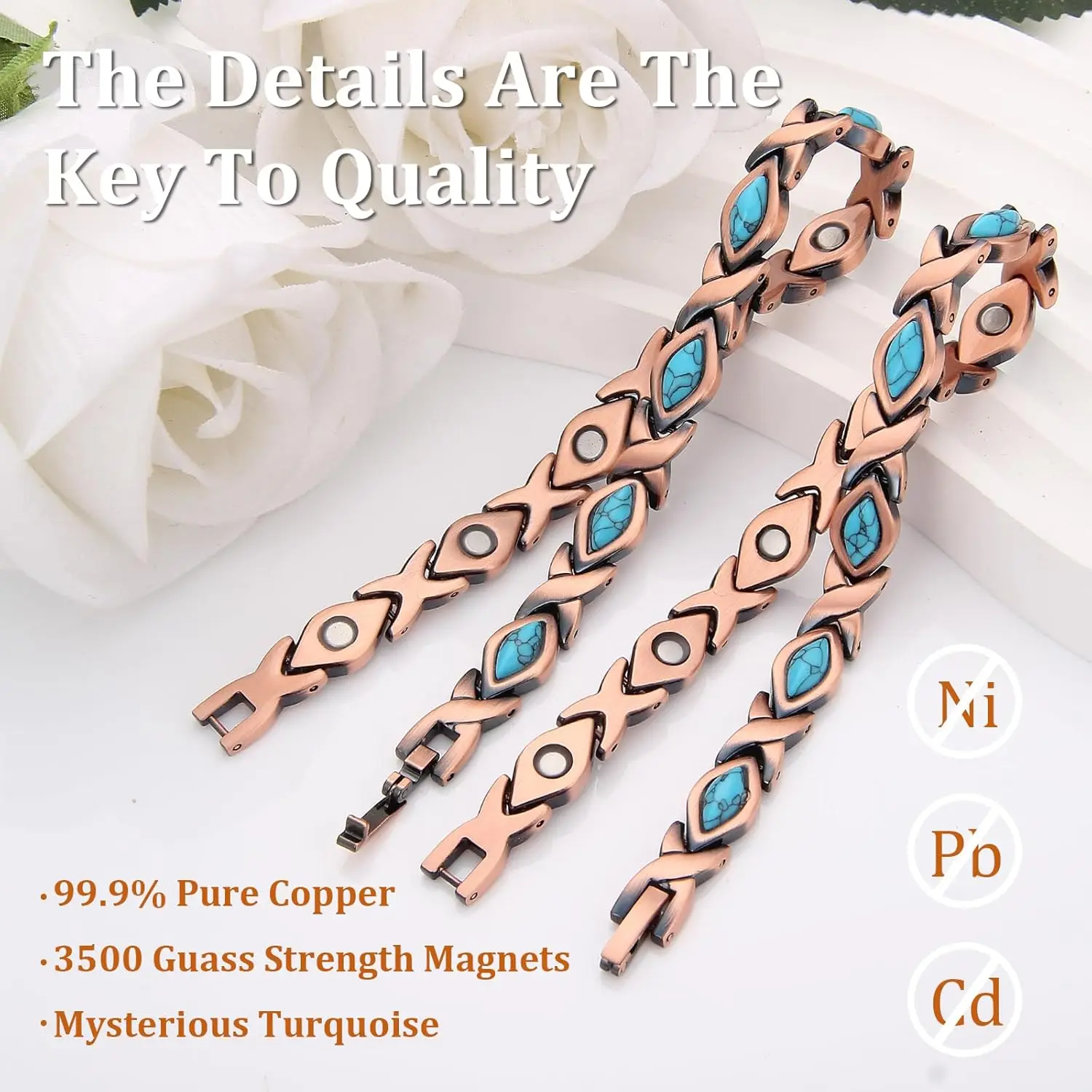 ARADOO Premium Copper Bracelets for Women with Strength Magnetic Turquoise Bracelet Wristband Vintage Jewelry