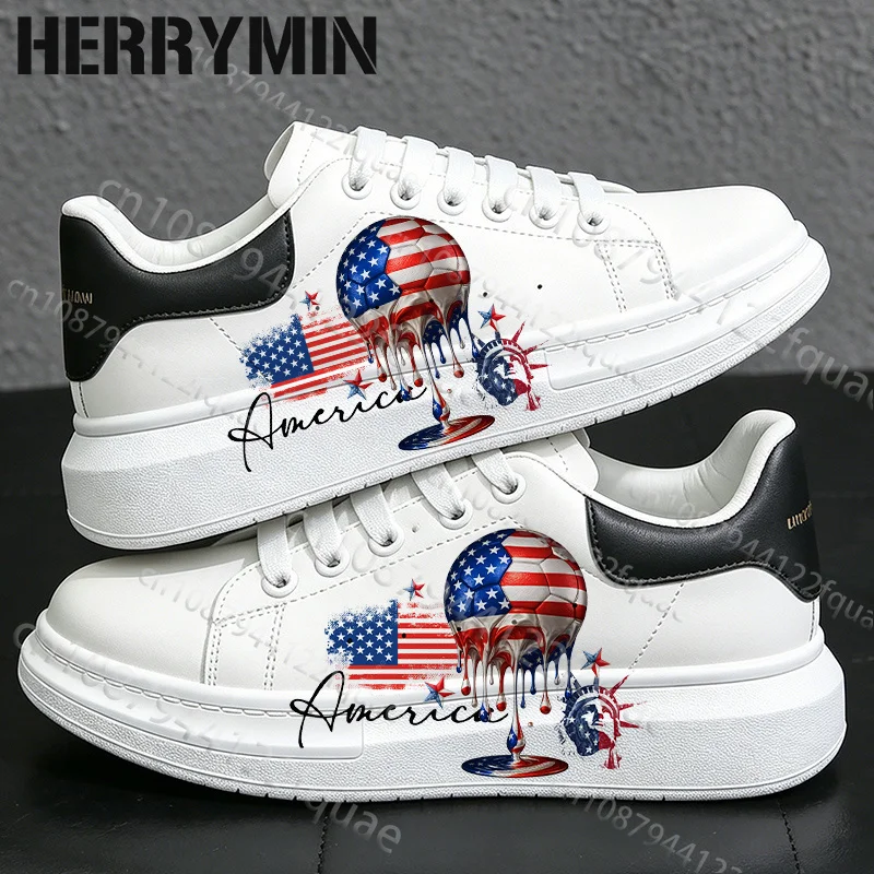Popular Man Woman America Football Match Design Size 35-44 Casual Shoes High Quality Anti Slip Lace Up White Flat Shoes