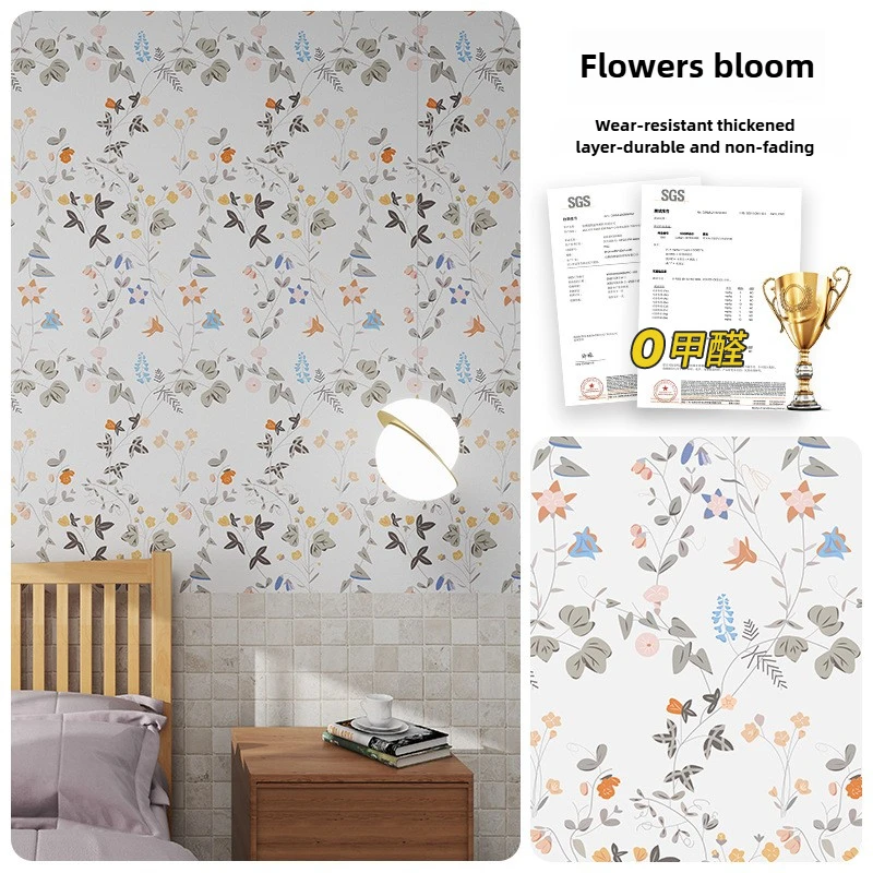 60cm Width 5m Length Self-Adhesive Wall Sticker Retro Printed Waterproof Removable for TV Background Bedroom by Young DIY