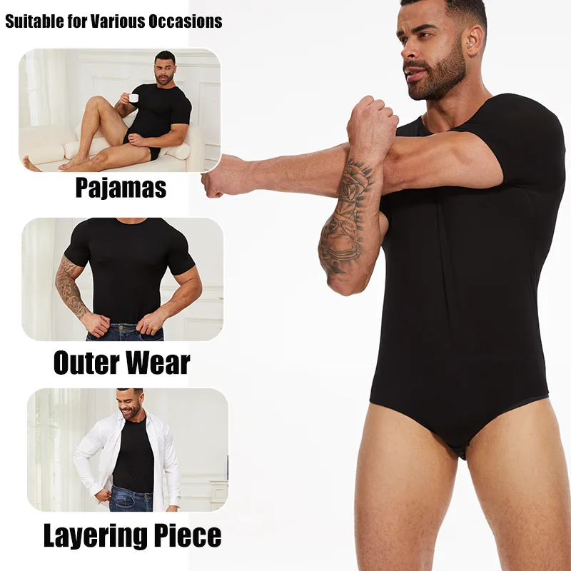 Body à col rond pour hommes, combinaison à manches courtes, sous-vêtements à entrejambe, justaucorps pour adultes, vêtements modelants, barboteuse de Compression, maillot de corps