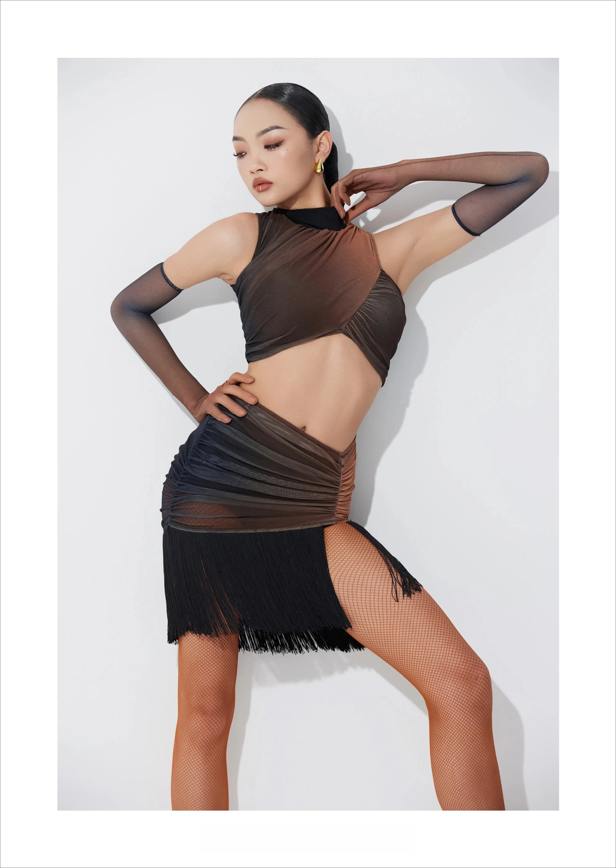 UK Latin dansset Professionele dames mouwloze bodycon franjeoutfit voor trainingspraktijk en groepslessen Ballroomdans