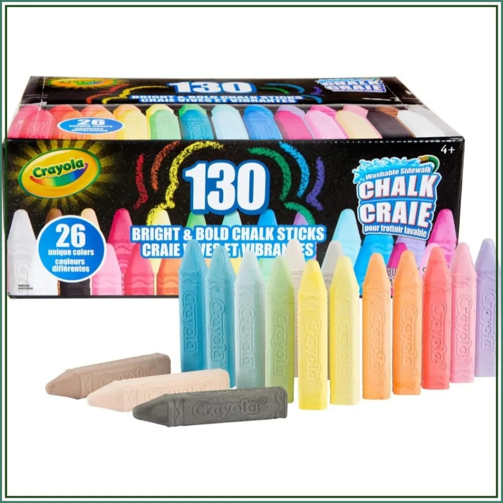 130ct Anti-Roll Sidewalk Chalk Set, Washable & Vibrant Colors for Kids Outdoor Activities, Ages 4+