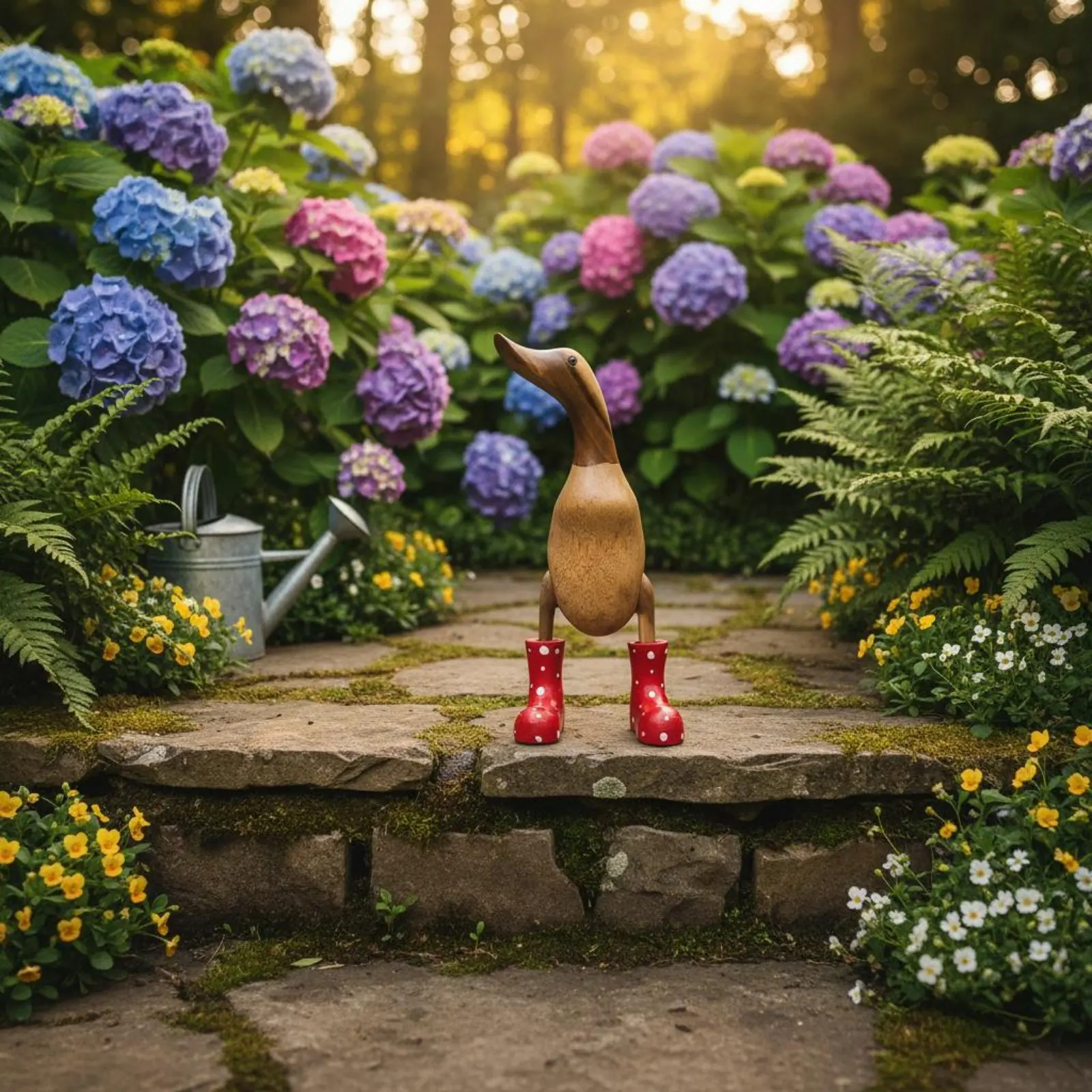 Wood-Grain Duck Figurine Decorative Duck Sculpture Home Decor Rustic Vintage for Courtyard