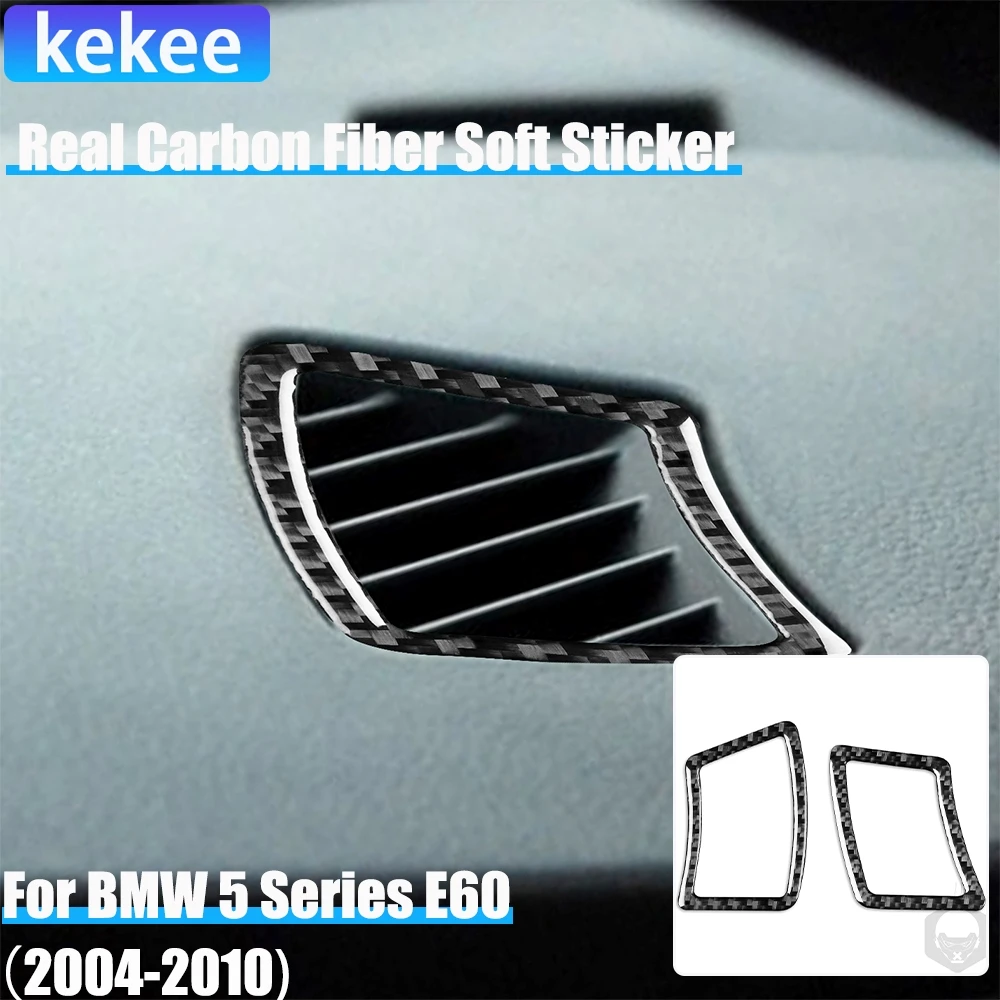 Real Carbon Fiber Car Accessories Defogging Air Vents Cover Soft Sticker For BMW 5 Series E60 2004 2005 2006 2007 2008 2009 2010