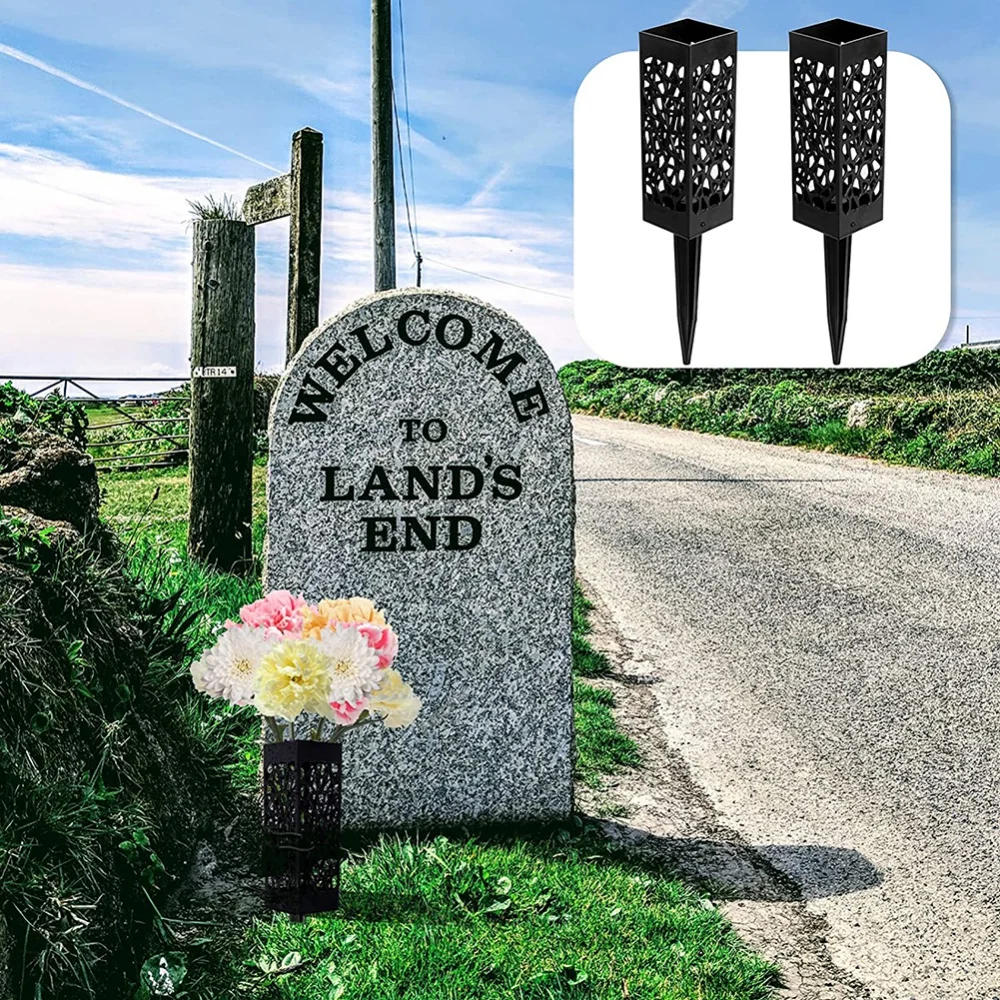 Plastic Cemetery Cone Vases Headstone Gravestone Flower Holder Memorial Tombstone Decorations Floral Containers With Stakes