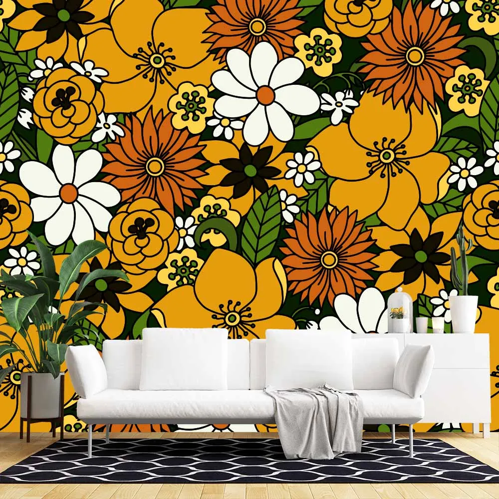 

Yellow Daisy Sunflower Printing Self Adhesive Wallpaper Peel and Stick Living Room Family Wallpaper Funitures Paper Decoration