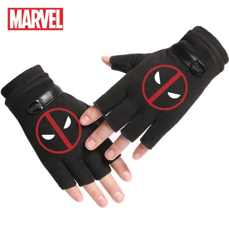 

Marvel Deadpool Mittens Cotton Gloves Thickened Fleece-lined Elasticity Half Finger Fingerless Glove Winter Warm Men Women Gift