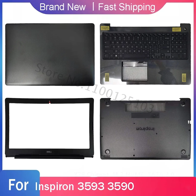 حافظة قاعدة سفلية جديدة لأجهزة الكمبيوتر المحمول DELL Inspiron 3593 3590 LCD الغطاء الخلفي للجزء العلوي من الحافة الأمامية Palmrest العلوية A B C D Shell Black