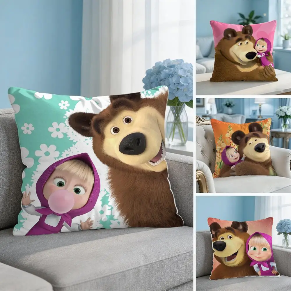 M-Masha And B-Bears Cushion Cover Square Pillow Bedroom Sofa Leisure Comfort Living Room Home Decoration 40X40