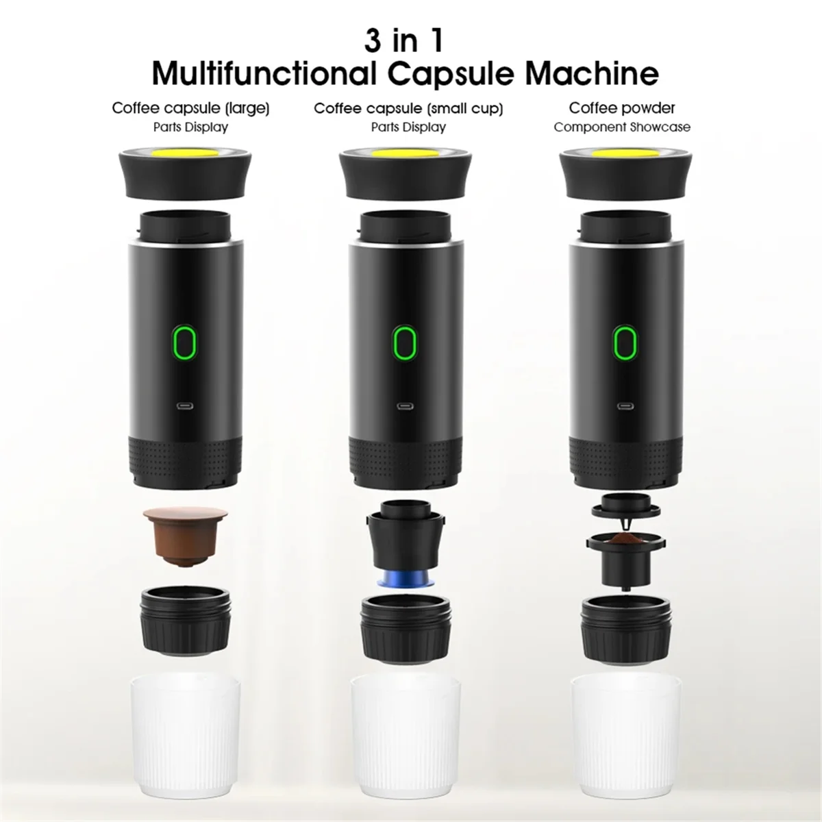 3 in 1 Mini Wireless Electric Portable Espresso Coffee Machine for Car & Home Camping Travel Capsule Coffee Maker Black