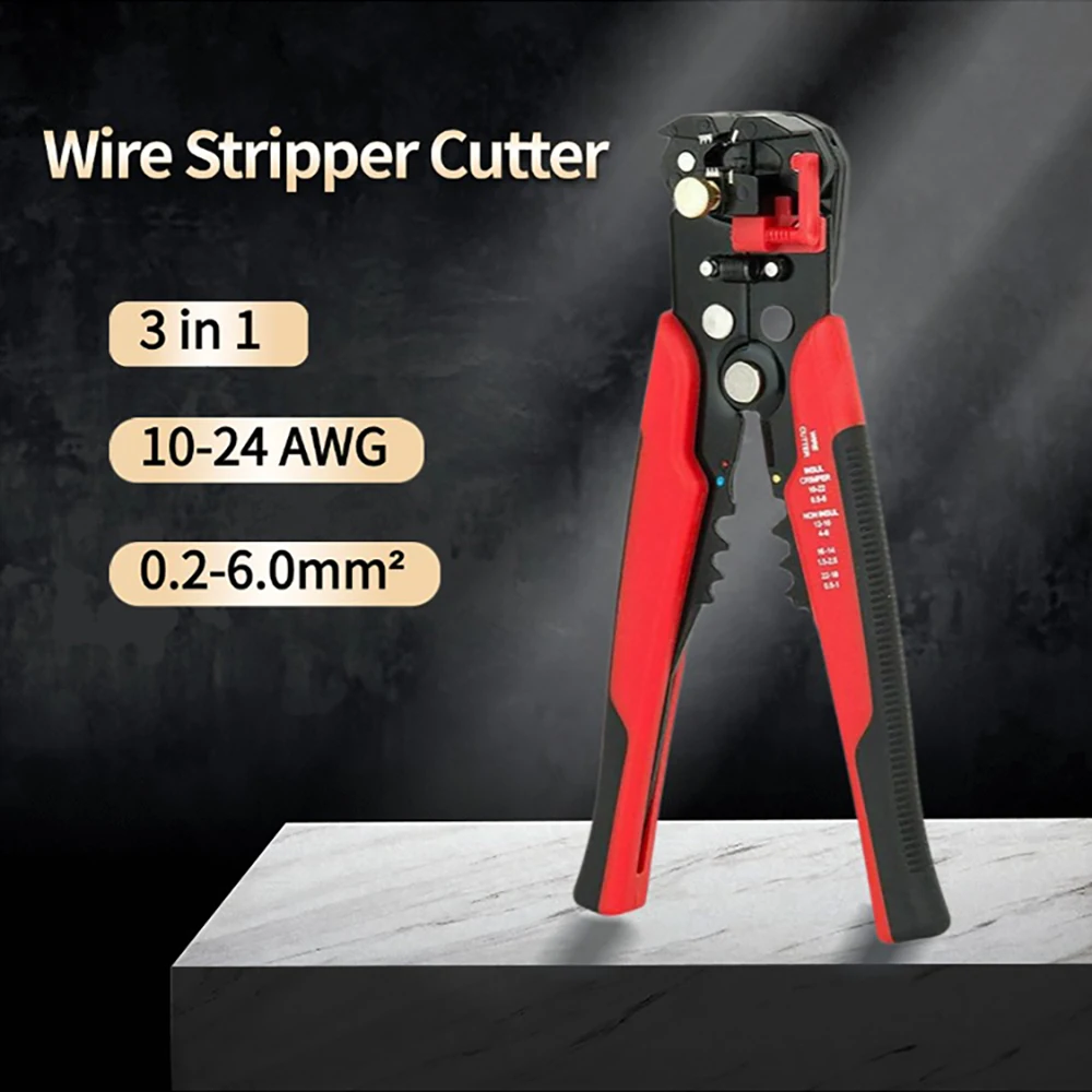 

3 in 1 Self-Adjusting Wire Stripper Cutter,Crimping Tool Wire Pliers for Wire Stripping, Cutting,Crimping 10-24 AWG (0.2-6.0mm²